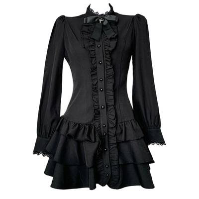 万圣节哥特复古收腰蕾丝连衣短裙