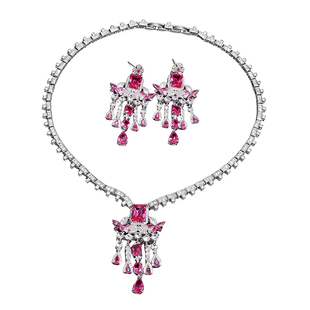 UBEIDO红刚锆石蝴蝶流苏项链耳环套装女奢华珠宝新娘晚宴礼服配饰