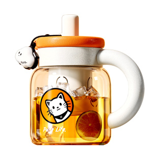 夏日大容量玻璃杯女生高颜值泡花茶耐高温办公室带吸管饮水杯子