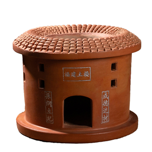 福建土楼造型红泥炭炉煮茶炉家用闽西副榜炉围炉煮茶器功夫煮茶壶