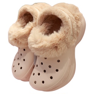 crocs洞洞鞋卡洛驰女鞋鲸鱼暖棉BAE厚底冬款加绒保暖拖鞋211753