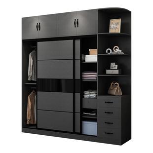 轻奢推拉门衣柜实木生态板柜子卧室家用现代简约滑移门大衣橱定制