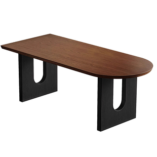 法式复古餐桌岛台椭圆形家用小户型黑色中古风客厅饭桌书桌一体桌