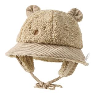 童泰婴儿帽子宝宝加绒盆帽男童女童羊羔绒防风帽儿童外出护耳帽