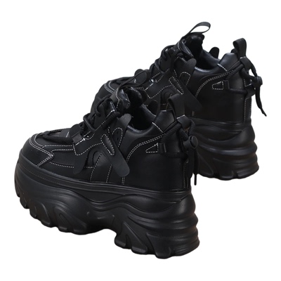 松糕厚底12cm内增高皮面老爹鞋女