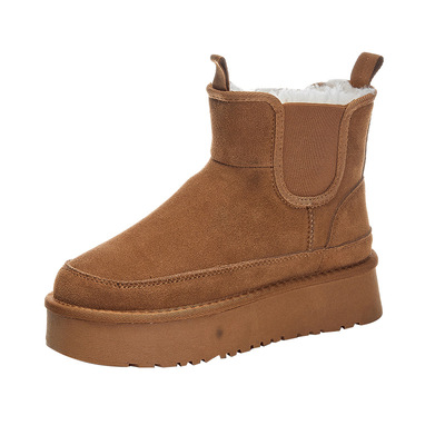 内增高8CM真皮加绒雪地靴女2025冬季新款加厚保暖厚底烟筒靴短靴