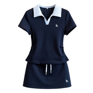 灰色polo领短袖t恤配短裙女套装2026夏季新款今年流行爆款连衣裙