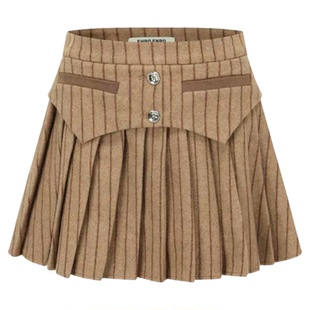 SHRO ENRO D&eacute;rive系列 棕色羊毛条纹褶裙   301469