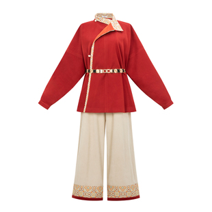 花朝记｜绛雪｜唐制汉服双层圆领袄印花加绒口袋直筒裤秋冬日常款