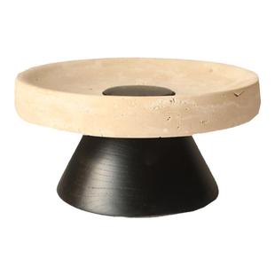 新中式创意天然洞石果盘摆件中古高级感高脚托盘茶几桌面佛手柑