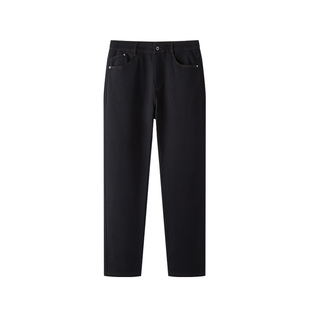 森马牛仔裤男冬加绒保温莱卡弹力直筒裤2025新款黑色休闲通勤裤子