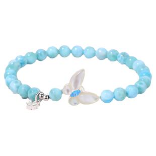 海纹石手串女蝴蝶贝母手链纯银小桃花手饰拉利玛天然水晶珠子串珠