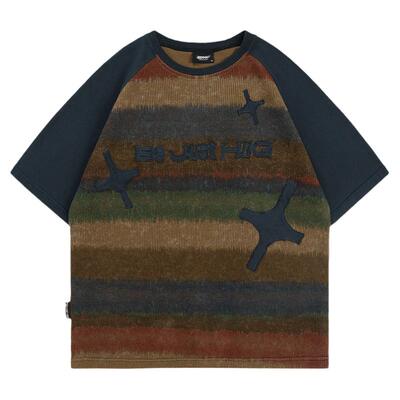 BJHG美式撞色拼接短袖男情侣T恤