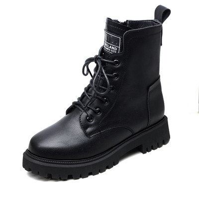 棕色显脚马丁春秋单靴真皮