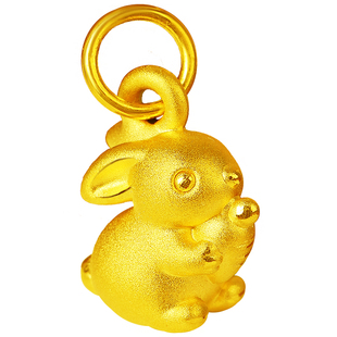 足金999可爱小兔子吊坠黄金本命年生肖兔胡萝卜手链编绳男女儿童