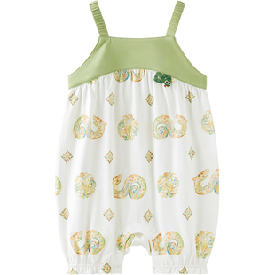 微狮牧尼蛇年宝宝吊带连体衣夏季纯棉透气婴儿衣服无袖满月服哈衣