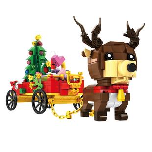 沃马积木圣诞树圣诞节礼物钟楼麋鹿姜饼屋老人袜笔筒益智拼装玩具