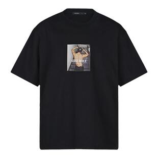 455EMBLE 黑色宽松文艺狗头短袖T恤夏季男女同款上衣