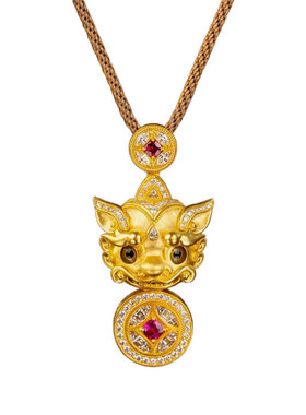 韦雪古法镶钻招财貔貅吊坠项链