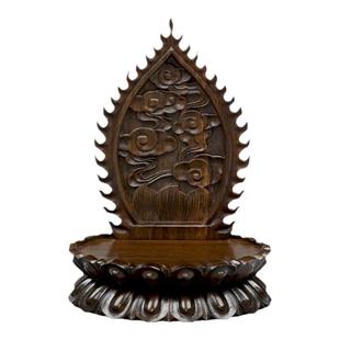 实木圆形莲花底座摆件供奉神佛像观音菩萨背光加高底座红木佛龛座