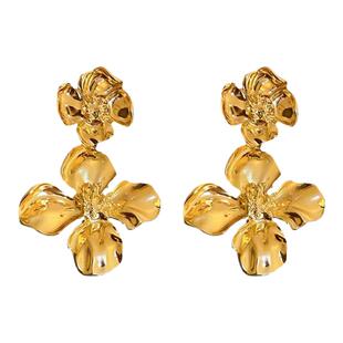 矜贵感复古金色花朵耳环重工耳饰轻奢气质小众设计高级感千金耳钉