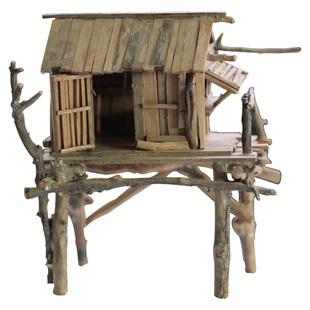 diy手工建筑沙盘模型制作创意木质小屋鱼缸 微缩景观场景小竹屋