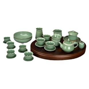 龙泉流转千年青瓷中式功夫茶具现代陶瓷25头茶壶茶杯组盒套装礼品