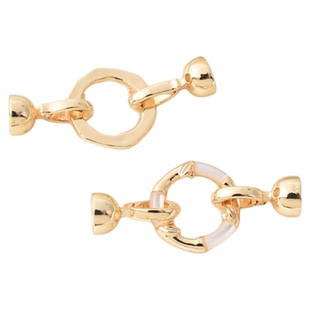 14K包金镶锆白贝竹节珍珠扣手工diy手链项链收尾连接扣白金子母扣