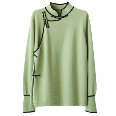 精梳纯山羊绒贵女新中式长袖毛衣