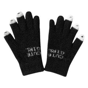 冬季新款保暖毛线针织露指手套女可爱学生写字玩手机加厚分指手套