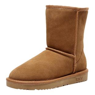 2025冬季新款真皮加厚防滑雪地靴女中筒皮毛一体东北加绒保暖大码