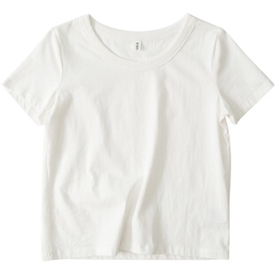 然若 白色纯棉正肩短袖T恤女2026新款夏季宽松半袖内搭显瘦上衣