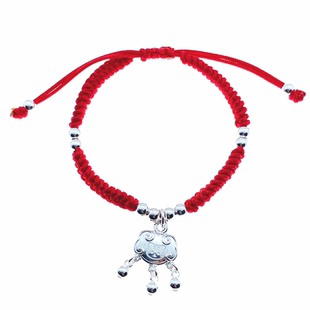 s999银饰平安是福长命锁手链女纯银中国风编织手绳亲子款红绳礼物