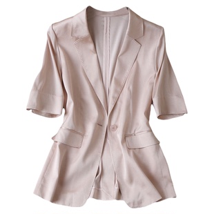 温柔入眼~百搭通勤重磅真丝修身一粒扣纯色五分中袖袖显瘦西装夏