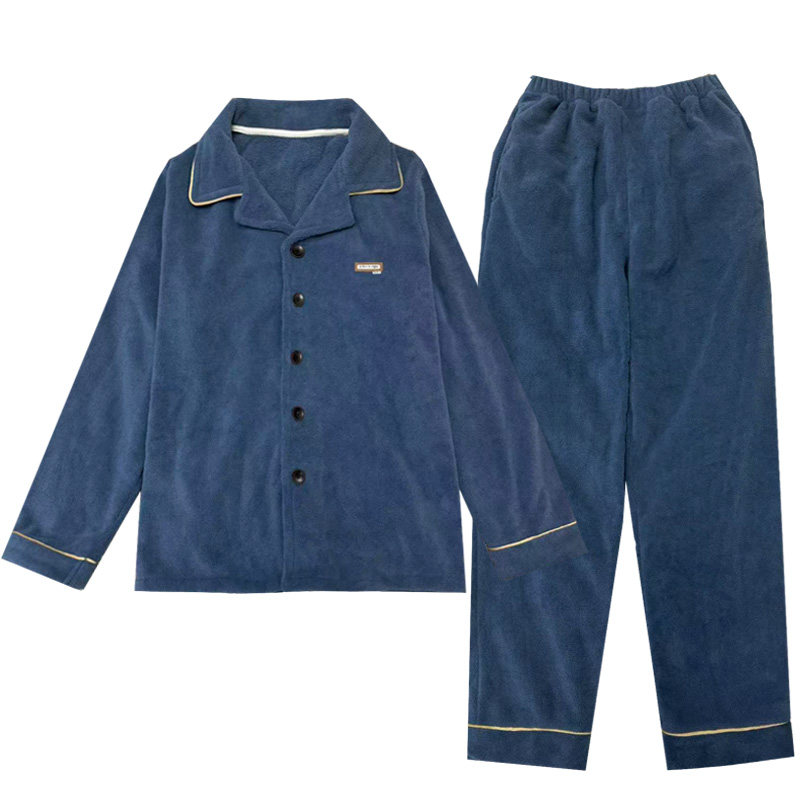 颗粒绒睡衣男秋冬季加厚加绒保暖可外穿珊瑚绒大码家居服套装开衫