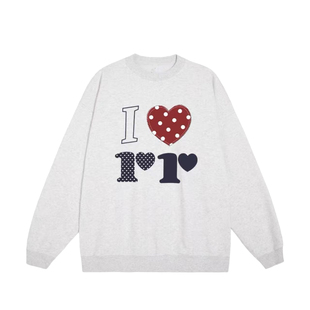 顽季果 可爱减龄~爱心波点字母印花宽松休闲加绒卫衣俏皮女上衣冬