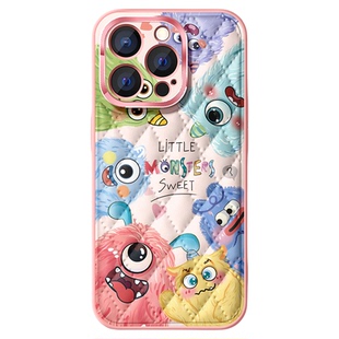 适用iphone17promax手机壳16女款15pro保护套16e全包13金属圈防摔12硅胶air磨砂11卡通小怪兽plus菱格软外壳