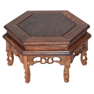 鸡翅木六角形实木底座工艺品茶壶茶具工艺品摆件花瓶盆景底托木座