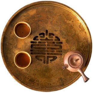 朱炳仁铜 双喜临门滚滚喜事铜茶盘干泡台简约茶具水果盘点心盘