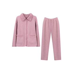 【直播】橙线情侣款睡衣套装雪尼尔双面穿秋冬款家居服E22076