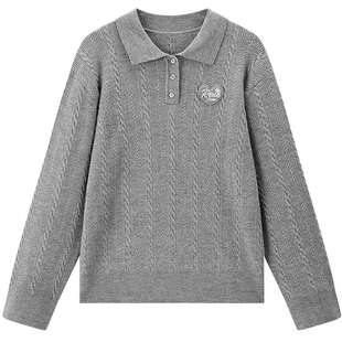 【商场同款】乐町格雷系绞花polo针织衫冬羊毛混纺毛衣C1EEF4360