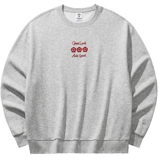 安踏好事发生丨幸运花红色套头卫衣女士冬季新款宽松长袖加绒上衣