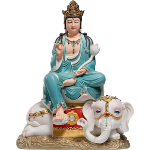 锵锵陶瓷12寸祥云文殊普贤菩萨佛像华严三圣居家供奉家用客厅摆件