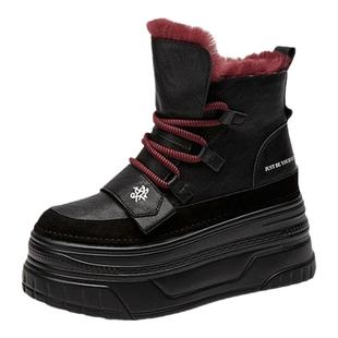 达芙妮加绒保暖雪地靴2026冬季新款女鞋内增高厚底短靴东北棉鞋子