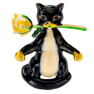 个性创意复古珐琅献花猫咪胸针高档女玫瑰花别针西装西服配饰礼物