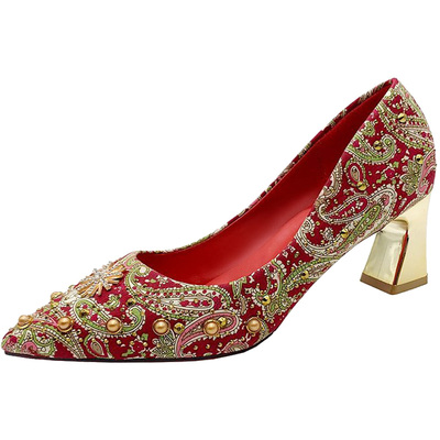 高跟鞋永希中式红色秀禾粗跟婚鞋