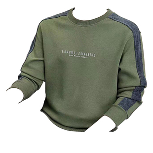 秋季新款圆领套头卫衣男长袖T恤字母拼接宽松大码休闲时尚体恤衫