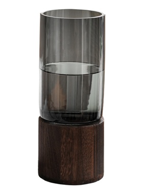 原色玻璃花瓶木桩底座简约摆件