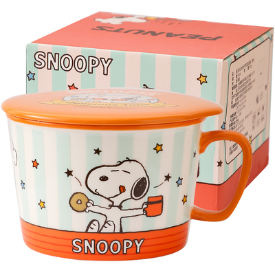 史努比大容量泡面碗学生带盖面碗