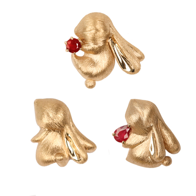 原创兔兔天然鸽血红宝18K金吊坠